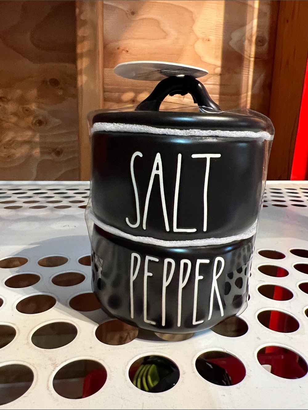 Rae Dunn Black Salt & Pepper Stackable Ceramic Canisters
